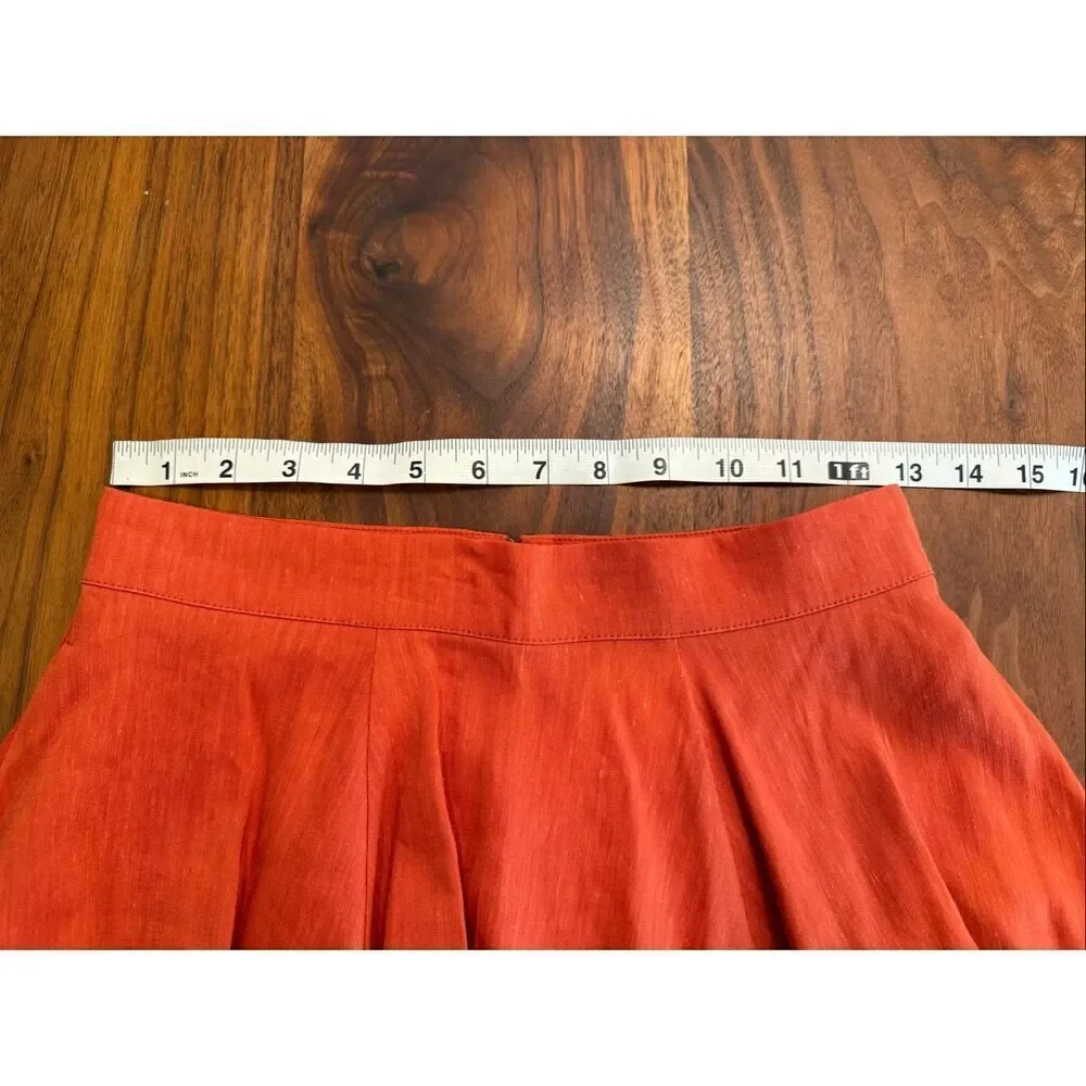 Sezane Editions Women's Orange Pleated Mini A-Line Skirt Size 34/2 NWT